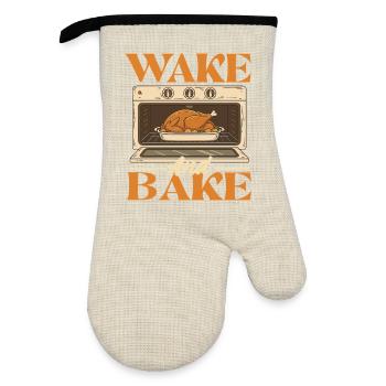 Wake And Bake Funny Thanksgiving Autumn Style - Oven glove with rubber coating - linen/black  - Front
