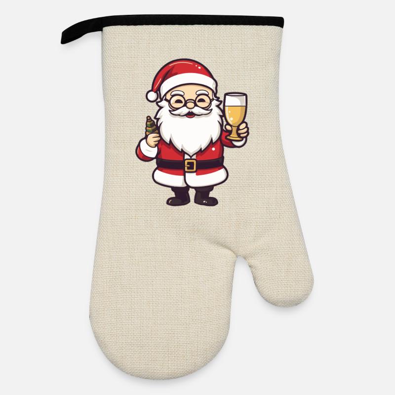 Weihnachtsmann Drinking Comic Weihnachten - Ofenhandschuh mit Gummibeschichtung - Leinen/Schwarz 