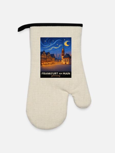 Frankfurt am Main Nachtansicht - Ofenhandschuh mit Gummibeschichtung - Leinen/Schwarz 