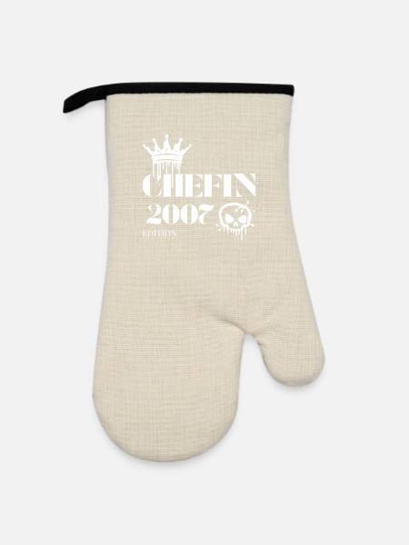 Chefin Edition 2007 Powerfrau 18 Jahre - Ofenhandschuh mit Gummibeschichtung - Leinen/Schwarz 