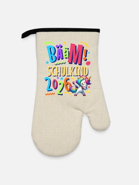 Bääm Schulkind 2026 - Ofenhandschuh mit Gummibeschichtung - Leinen/Schwarz 