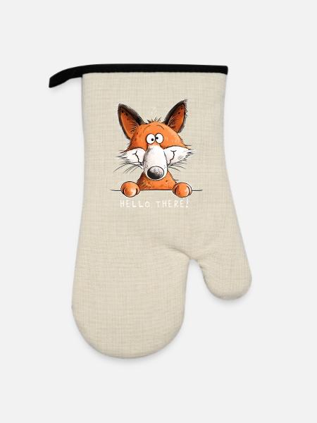 Witziger Fuchs Hallo Da Cartoon Spruch - Ofenhandschuh mit Gummibeschichtung - Leinen/Schwarz