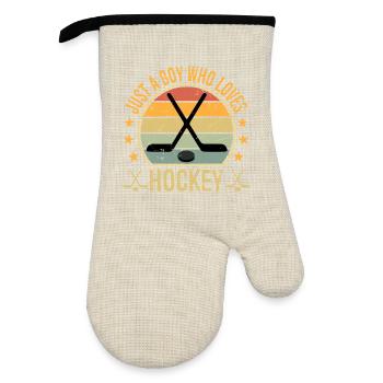 Drôle de hockey, juste un garçon qui aime le hockey - Gant de cuisine avec revêtement en caoutchouc - lin/noir  - Devant