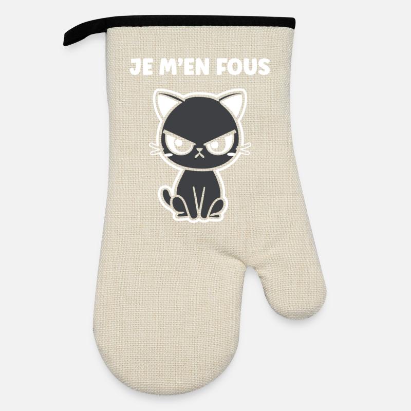 Grumpy black cat - Oven glove with rubber coating - linen/black