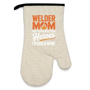Welder Mom I Raised Mine Welder Heroes - Oven glove with rubber coating - linen/black  - Front