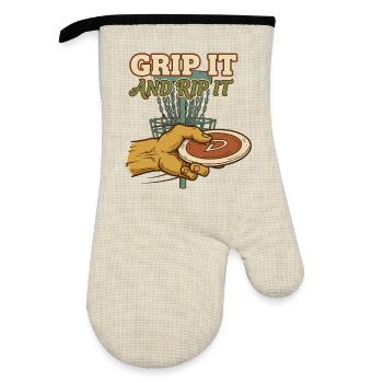 Grip It And Rip It Disc Golf Disc Golfer Flying - Oven glove with rubber coating - linen/black  - Front