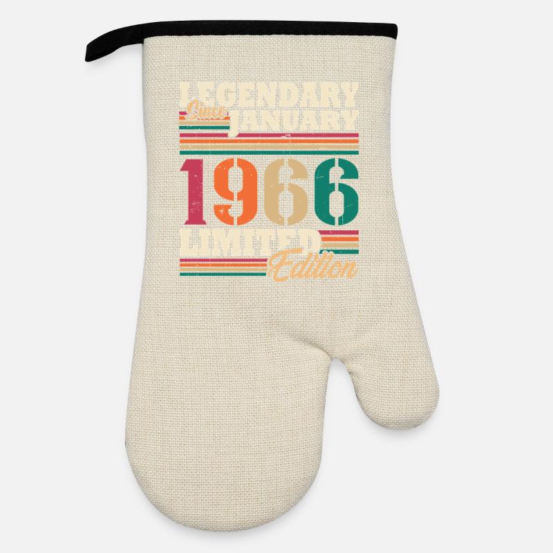Retro-Geburtstagsgeschenk im Januar 1966 - Ofenhandschuh mit Gummibeschichtung - Leinen/Schwarz 