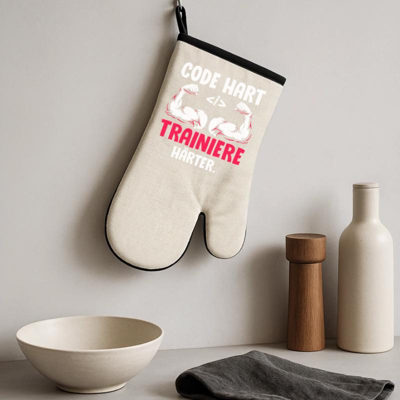 Coder CODE HARD TRAIN HARDER Funny Oven glove with rubber coating