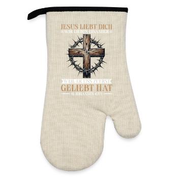 Jesus Loves You Christian Quote Bible Study - Oven glove with rubber coating - linen/black  - Front
