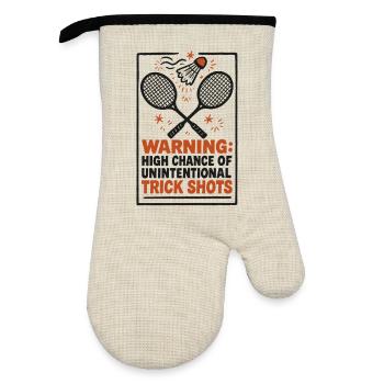 Warning Trick Shots | Badminton Humor - Ofenhandschuh mit Gummibeschichtung - Leinen/Schwarz  - Vorne
