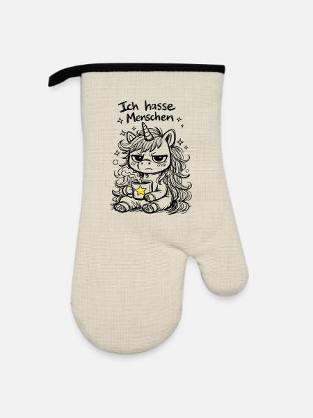 Süßes Einhorn Kritzelstil mit Spruch - Ofenhandschuh mit Gummibeschichtung - Leinen/Schwarz