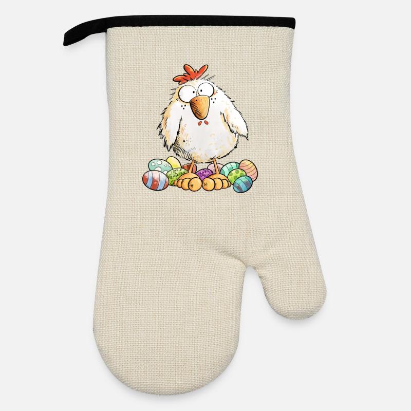 Easter Chicken with Easter Eggs Easter Motif Chickens Fan - Oven glove with rubber coating - linen/black 