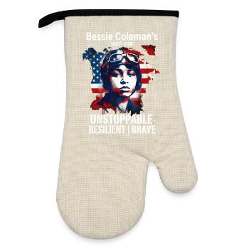 Bessie Coleman Courageous aviation pioneer - Oven glove with rubber coating - linen/black  - Front