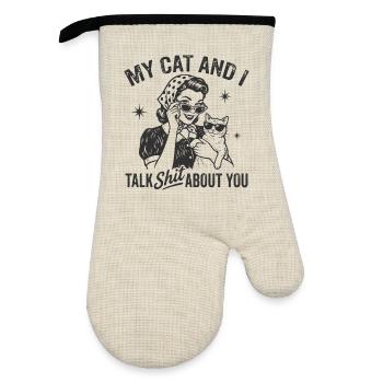 Katzengespräch im Retrostil Lästern Geschenk - Ofenhandschuh mit Gummibeschichtung - Leinen/Schwarz  - Vorne