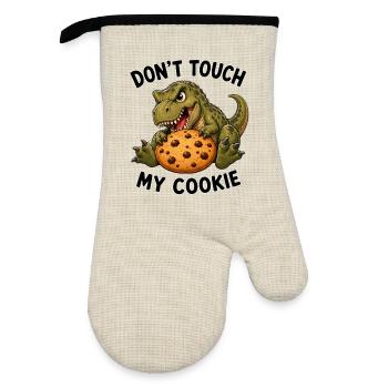 Cute Dinosaur T-Rex Cookie Cookie Saying - Oven glove with rubber coating - linen/black  - Front
