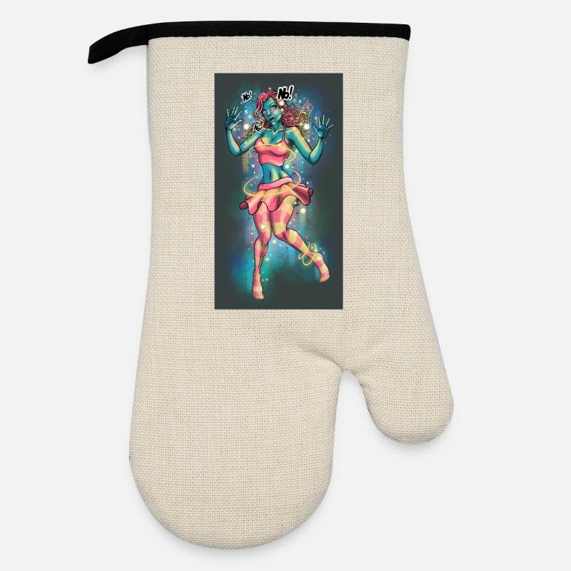 Lebendiges Neonmädchen mit surrealem Stil - Ofenhandschuh mit Gummibeschichtung - Leinen/Schwarz