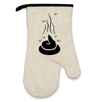 Dampfender Scheißhaufen mit Fliegen - einfärbbar - Ofenhandschuh mit Gummibeschichtung - Leinen/Schwarz  - Vorne