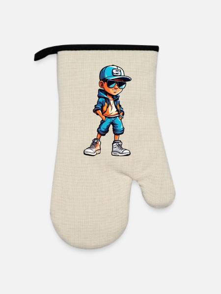 Cooler junger Cartoon-Junge - Ofenhandschuh mit Gummibeschichtung - Leinen/Schwarz 