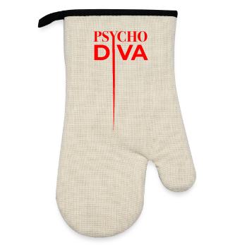 Psycho Diva – Sarcasm Spell Red - Oven glove with rubber coating - linen/black  - Front