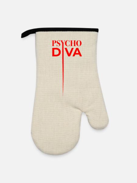 Psycho Diva – Sarkasmus-Spruch Rot - Ofenhandschuh mit Gummibeschichtung - Leinen/Schwarz 