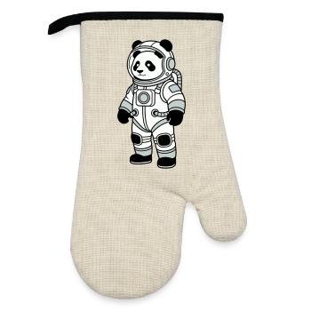 panda bear spacesuit - Oven glove with rubber coating - linen/black  - Front