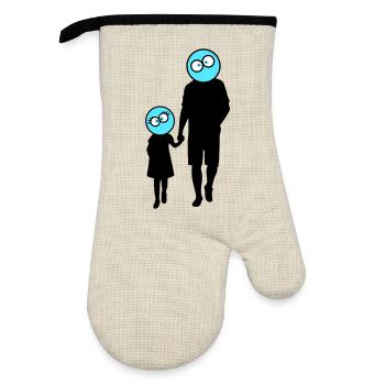 Family Silhouette Dear Children Parents Mom Dad - Oven glove with rubber coating - linen/black  - Front