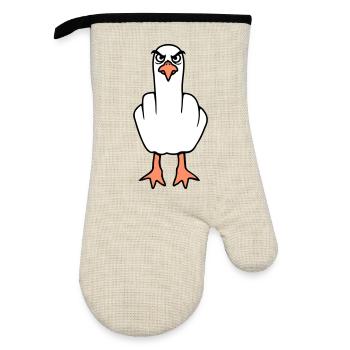 Seagull middle finger insult stinky finger naughty - Oven glove with rubber coating - linen/black  - Front