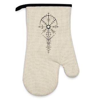 Nordic Rune Amulet Design - Oven glove with rubber coating - linen/black  - Front