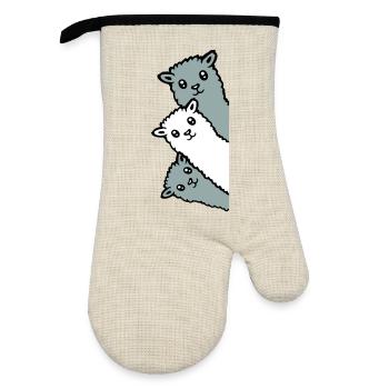 3 Alpacas Llamas Looking Curious Animal Heads Joy - Oven glove with rubber coating - linen/black  - Front