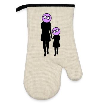 Family Silhouette Dear Children Parents Mom Dad - Oven glove with rubber coating - linen/black  - Front