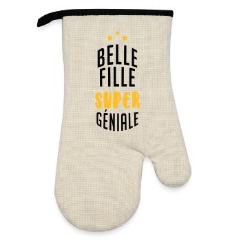 belle-fille / beau-fils / beau fils / belle fille - Gant de cuisine avec revêtement en caoutchouc - lin/noir  - Devant