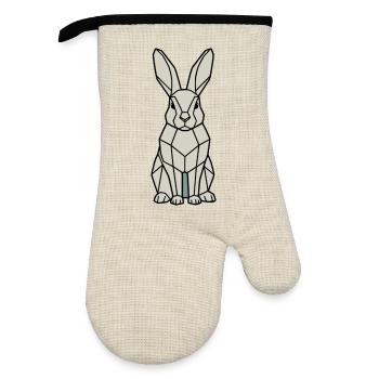 Geometric Bunny Low Poly Modern - Oven glove with rubber coating - linen/black  - Front