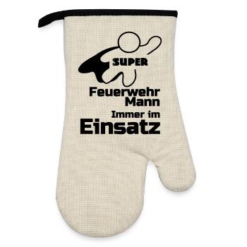 Super Feuerwehrmann Geschenk - Ofenhandschuh mit Gummibeschichtung - Leinen/Schwarz  - Vorne