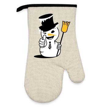 Un bonhomme de neige cool avec le pouce vers le haut - Gant de cuisine avec revêtement en caoutchouc - lin/noir  - Devant