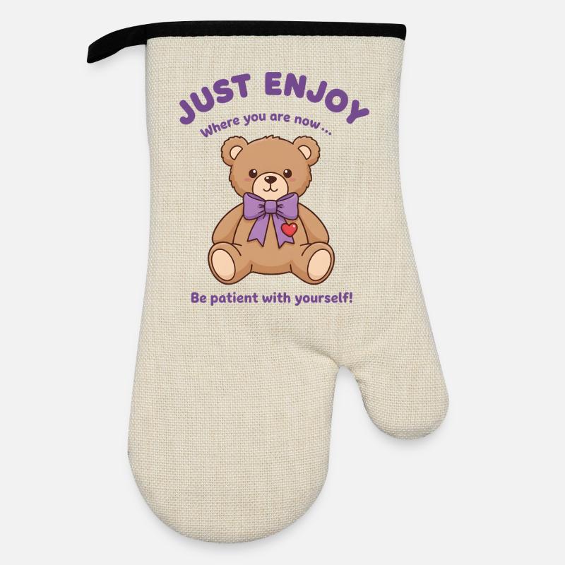 Teddybär Sei geduldig mit dir selbst - Ofenhandschuh mit Gummibeschichtung - Leinen/Schwarz 