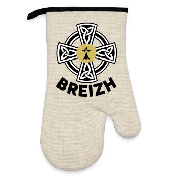Breizh (Brittany) - Oven glove with rubber coating - linen/black  - Front