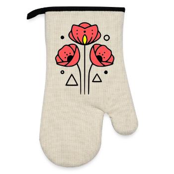 Poppy-Poppies-Minimalist-Line-Art-2 - Oven glove with rubber coating - linen/black  - Front