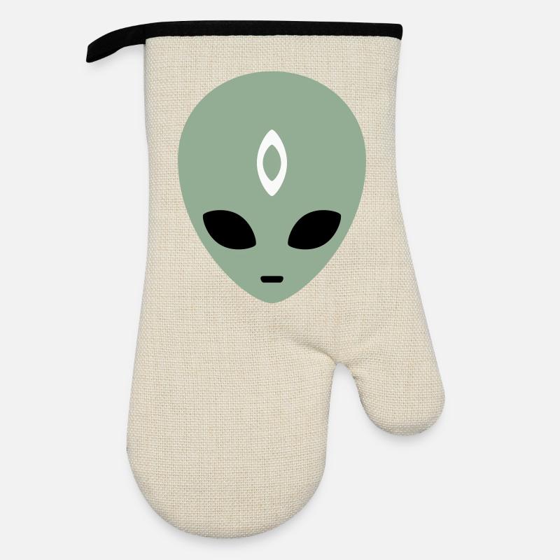 Alien Head Third Eye (three colours) - Oven glove with rubber coating - linen/black 