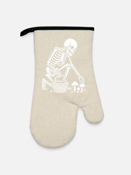 Skeletternte: Pilzkorb - Ofenhandschuh mit Gummibeschichtung - Leinen/Schwarz