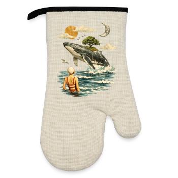 Scène surréaliste de baleines – Paysage onirique vintage - Gant de cuisine avec revêtement en caoutchouc - lin/noir  - Devant
