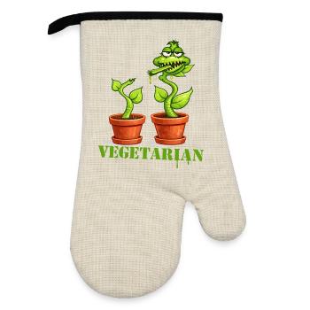 Vegetarian Carnivorous Plant Cartoon - Oven glove with rubber coating - linen/black  - Front