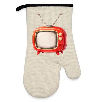 Illustration rétro TV - Gant de cuisine avec revêtement en caoutchouc - lin/noir  - Devant