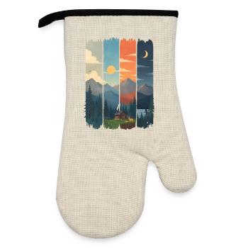 Horizons in four mountain panels - Oven glove with rubber coating - linen/black  - Front