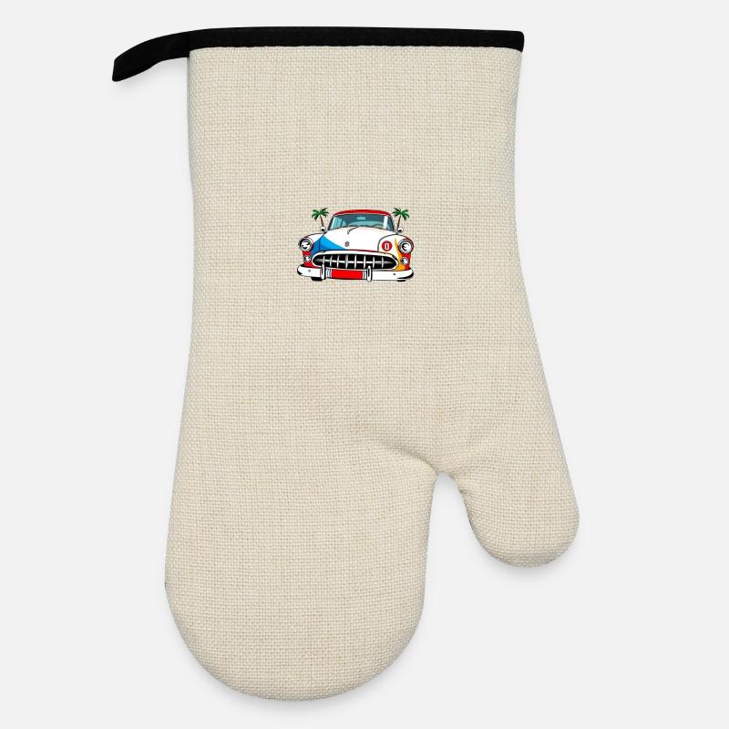 Palm Drive Oldtimer-Collage - Ofenhandschuh mit Gummibeschichtung - Leinen/Schwarz 