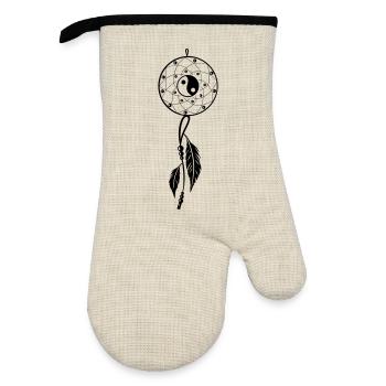 Dreamcatcher with feather and Yin & Yang - Oven glove with rubber coating - linen/black  - Front