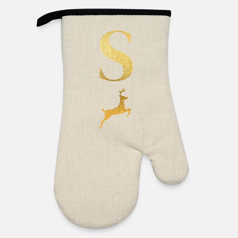 Buchstabe s goldener Hirsch - Geschenkidee - Ofenhandschuh mit Gummibeschichtung - Leinen/Schwarz 