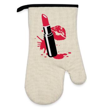 Rouge à lèvres avec des lèvres rouges - Gant de cuisine avec revêtement en caoutchouc - lin/noir  - Devant