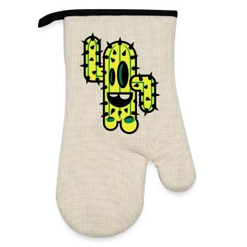 cactus comic nature - Oven glove with rubber coating - linen/black  - Front
