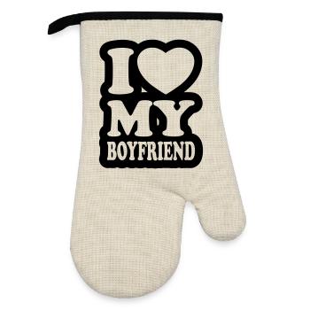 I love my boyfriend - J'aime mon ami - Gant de cuisine avec revêtement en caoutchouc - lin/noir  - Devant