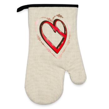 nostalgic red calligraphy heart - Oven glove with rubber coating - linen/black  - Front